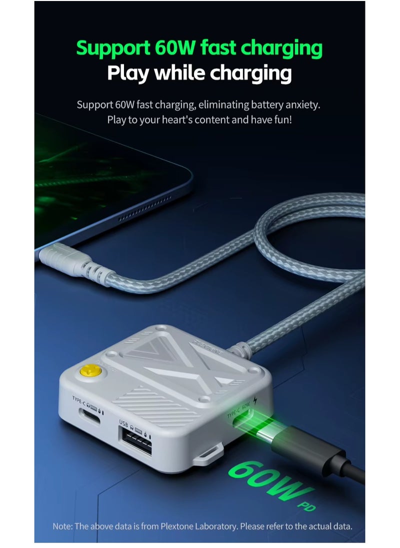 وصلة بليكستون GS5  محول الشحن السريع 5 في 1 بي دي 60 واط  تايب سي  إلى 3.5 ملم أو USB للألعاب سماعة الصوت Aux متوافق مع الايباد برو 2024 والايفون 15 - 16 وجميع جوالات بمنفذ تايب سي