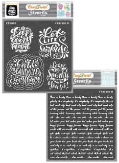CrafTreat Calligraphy Quote Stencils for Craft and Art - Sentiments and Script Stencil Set (2Pcs) - Size: 6X6 Inches (2 Pcs)- Reusable Quote Stencils for Painting on Canvas - Script Stencils