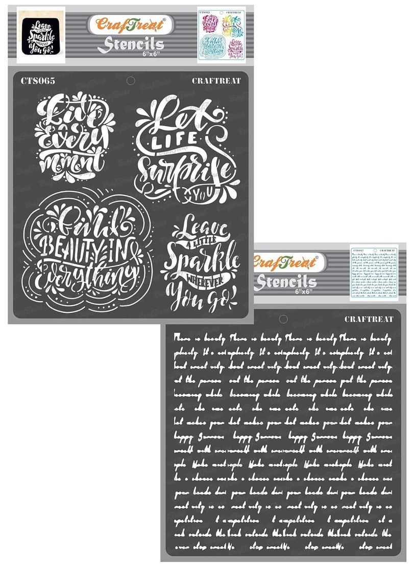 CrafTreat CrafTreat Calligraphy Quote Stencils for Craft and Art - Sentiments and Script Stencil Set (2Pcs) - Size: 6X6 Inches (2 Pcs)- Reusable Quote Stencils for Painting on Canvas - Script Stencils  - Image 1