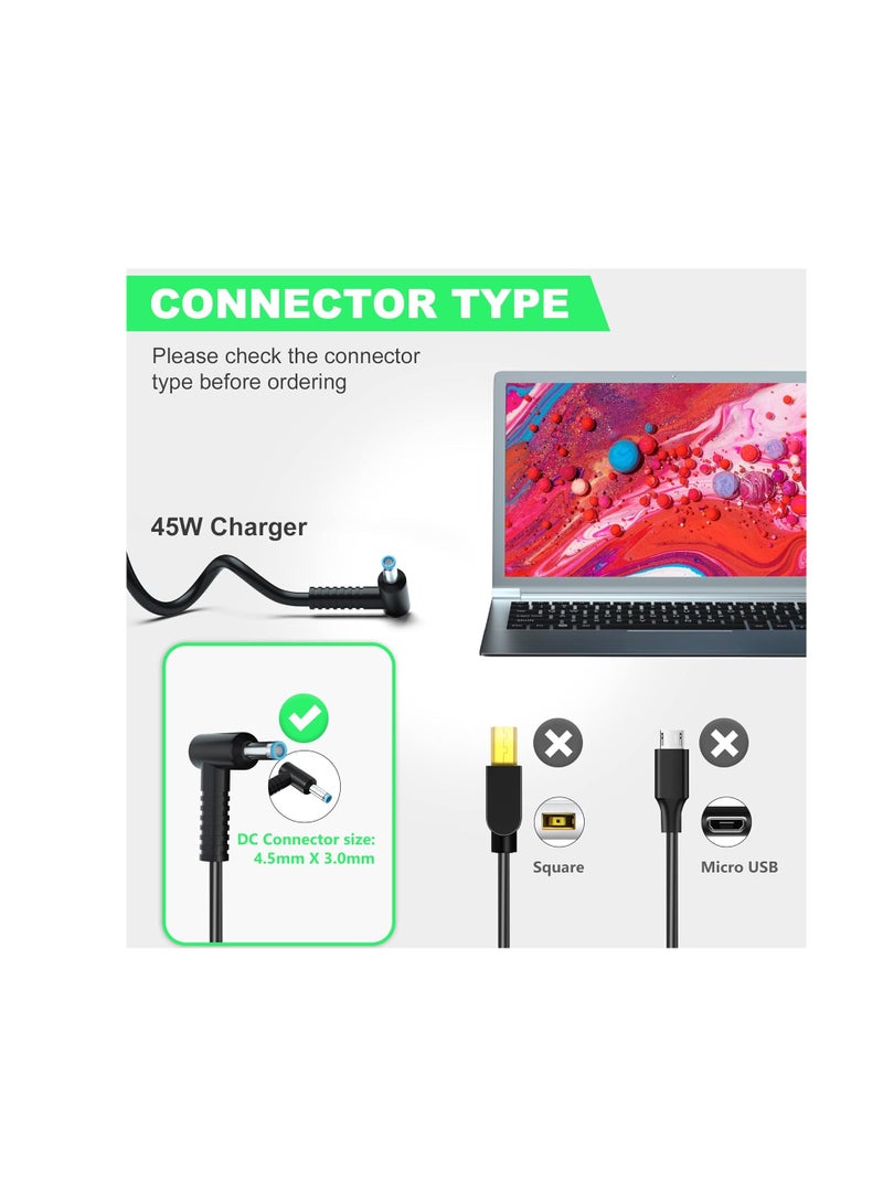 Terabyte Laptop Charger, 45W Adapter for HP Stream 11 13 14, Elitebook Folio, Chromebook, Envy, Spectre Ultrabook, Pavilion Touchsmart and More(4.5mm * 3mm) - Image 2