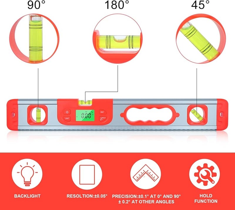 Digital Level Protractor Inclinometer Combo Red Backlit Display 0 01 Degree Accuracy - Image 5