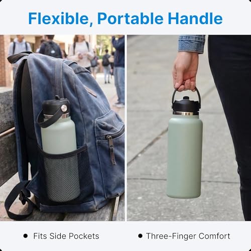 Bluwing Straw Lid for Hydro Flask Wide Mouth, Replacement Lids with Straw for Hydro Flask 12 16 18 20 32 40 64oz Wide Mouth Sports Water Bottles, Replacement Cap with Flexible Handle(Gray) - Image 5