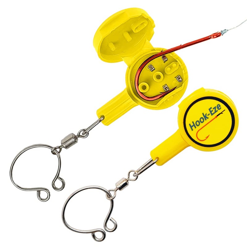 HOOK-EZE 2023 Updated Design Hook Eze Fishing Gear Knot Tying Tool | Pack of 2 | Protect from Fish Hooks | Tie Easily | Cool Gadgets | Ice & Fly Gifts for Beginner Anglers - Yellow - Image 1