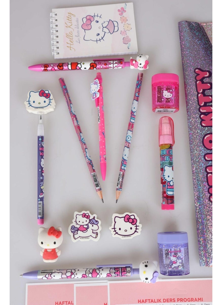 Hello Kitty Dekomus New Season Licensed 16 Piece Stationery Set Pencil Bag, 3D Eraser, Notepad, Eraser Topper, Plug-in Pencil, Mechanical Pencil, Pencil Sharpener and Rocket Eraser Set  - Image 3
