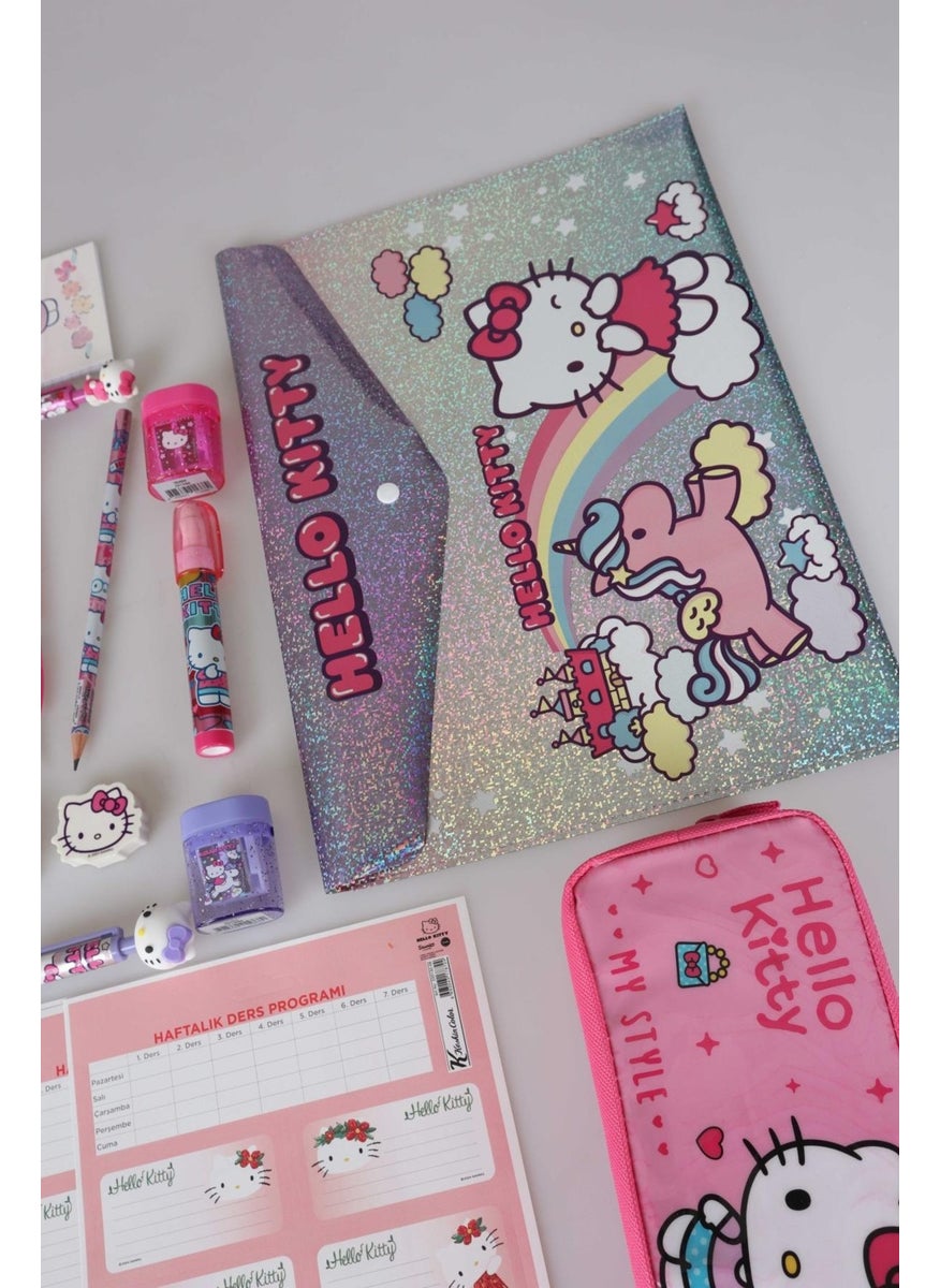 Hello Kitty Dekomus New Season Licensed 16 Piece Stationery Set Pencil Bag, 3D Eraser, Notepad, Eraser Topper, Plug-in Pencil, Mechanical Pencil, Pencil Sharpener and Rocket Eraser Set  - Image 5