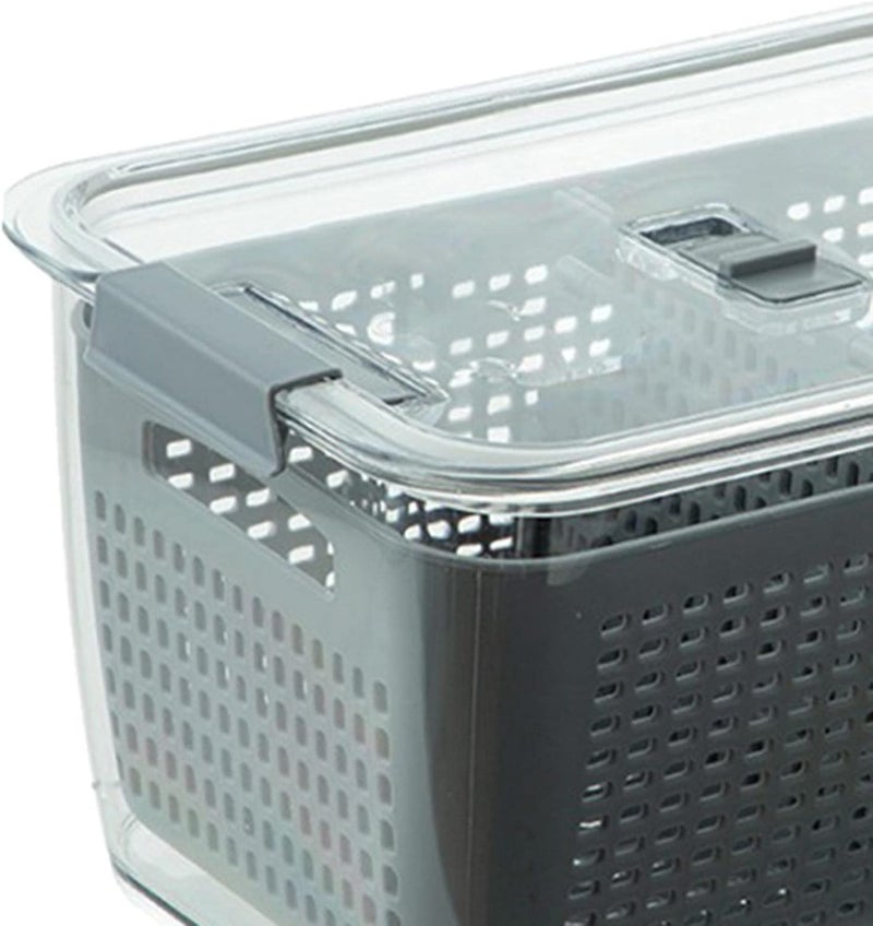 klarako3klarakoinklarako1 Kitchen Fridge Drainage Basket with Lid Fresh Produce Vegetable Fruit FreshklarakoKeeping Partitions Storage Box Organizer Containers klarakogray - Image 3