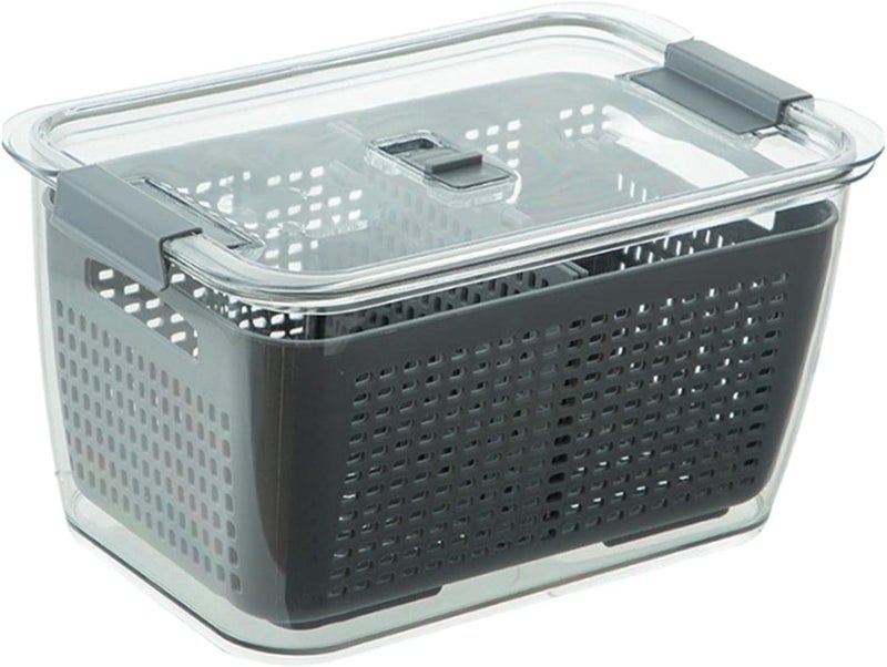 klarako3klarakoinklarako1 Kitchen Fridge Drainage Basket with Lid Fresh Produce Vegetable Fruit FreshklarakoKeeping Partitions Storage Box Organizer Containers klarakogray - Image 1