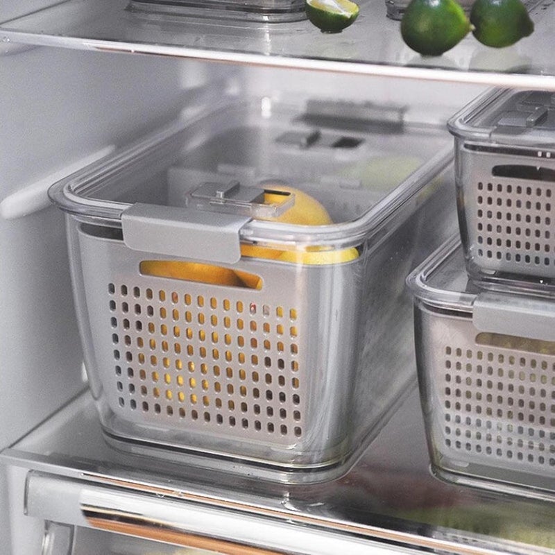 klarako3klarakoinklarako1 Kitchen Fridge Drainage Basket with Lid Fresh Produce Vegetable Fruit FreshklarakoKeeping Partitions Storage Box Organizer Containers klarakogray - Image 5