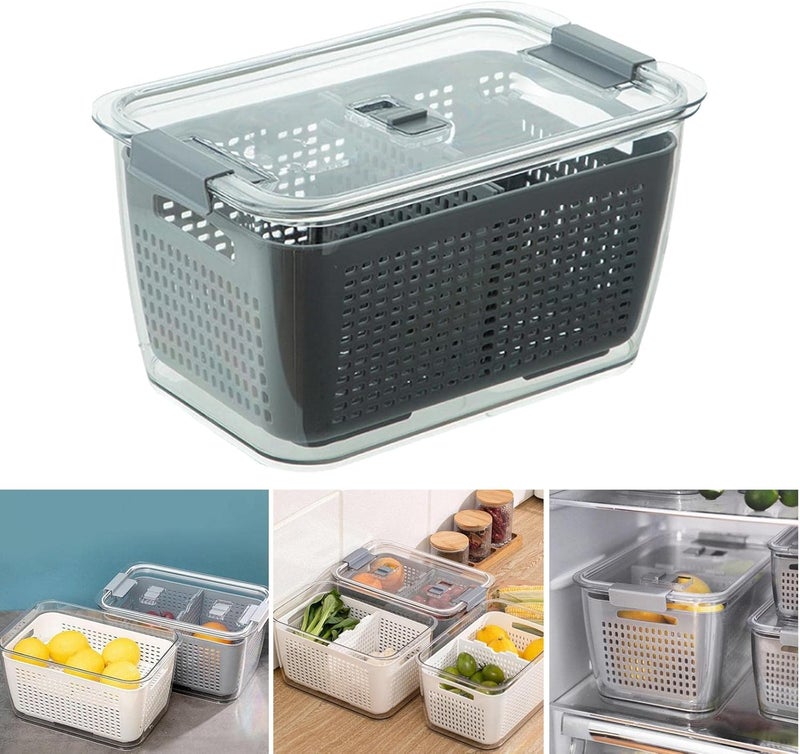klarako3klarakoinklarako1 Kitchen Fridge Drainage Basket with Lid Fresh Produce Vegetable Fruit FreshklarakoKeeping Partitions Storage Box Organizer Containers klarakogray - Image 2