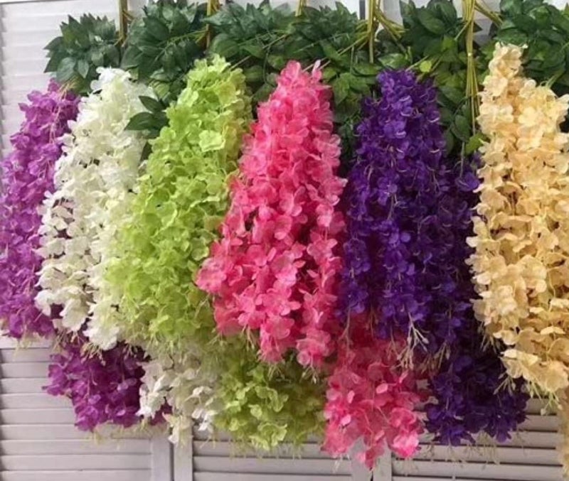 VRB Dec Pack of 6 (43.2Ft) Artificial Wisteria Vine| Ratta Fake Wisteria Hanging | Garland Silk Long Hanging Bush Flowers String for Home Party Wedding Decor (Yellow, 6) - Image 3