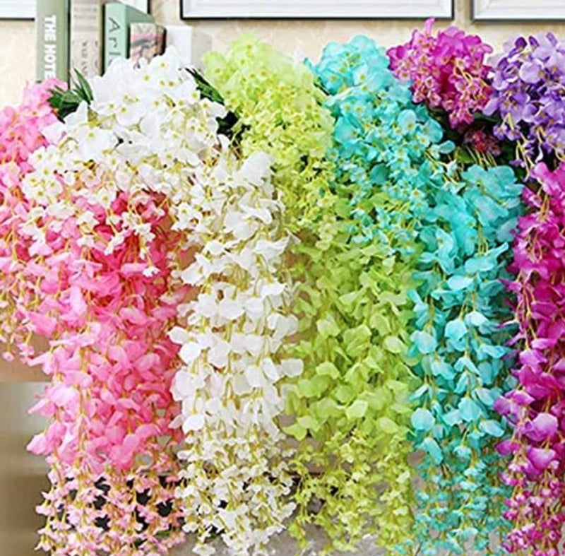 VRB Dec Pack of 6 (43.2Ft) Artificial Wisteria Vine| Ratta Fake Wisteria Hanging | Garland Silk Long Hanging Bush Flowers String for Home Party Wedding Decor (Yellow, 6) - Image 4