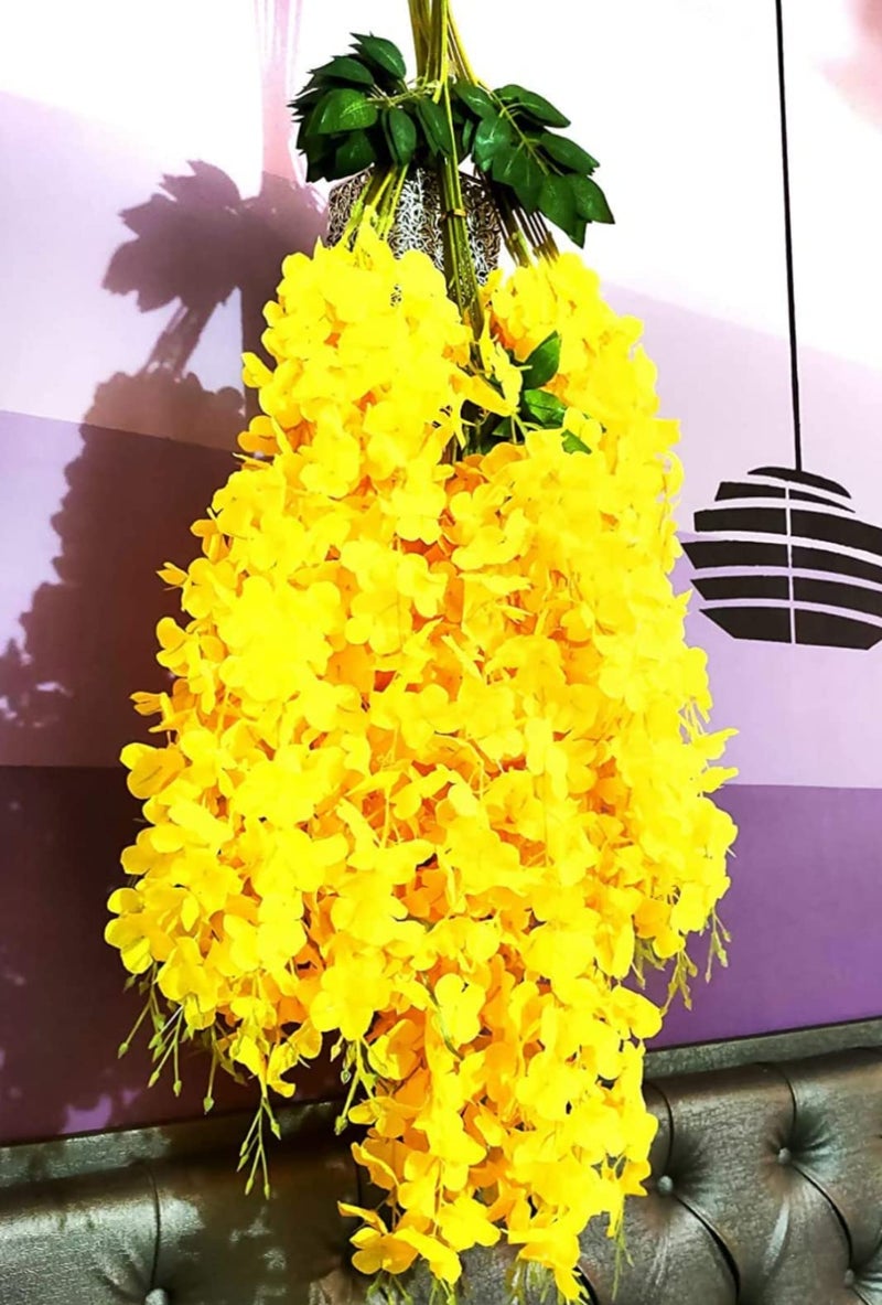 VRB Dec Pack of 6 (43.2Ft) Artificial Wisteria Vine| Ratta Fake Wisteria Hanging | Garland Silk Long Hanging Bush Flowers String for Home Party Wedding Decor (Yellow, 6) - Image 1