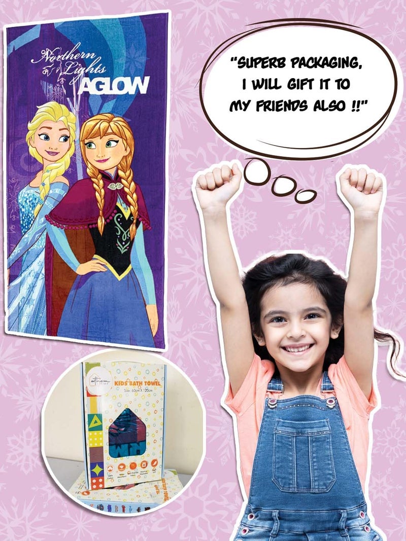 Athom Trendz Athom Living Disney Frozen Anna & Elsa Sister's Themed Kids Bath Towel, 350GSM, 60x120cm - Image 5