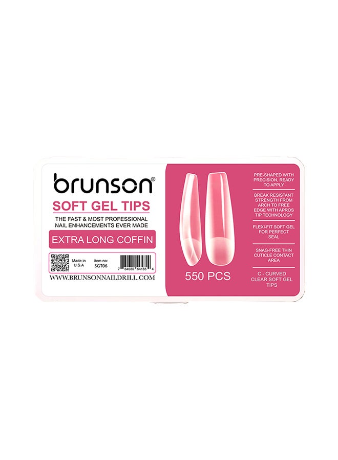 brunson نصائح أظافر زائفة جل ناعم C-Curved شفافة إضافية طويلة 550 قطعة SGT06 - Image 1