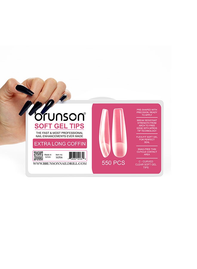 brunson نصائح أظافر زائفة جل ناعم C-Curved شفافة إضافية طويلة 550 قطعة SGT06 - Image 2