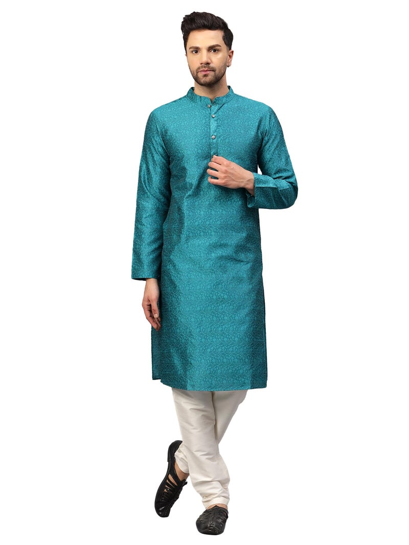 LATEST CHIKAN Men's Cotton Silk Blend Kurta and Pyjama Set - Image 1