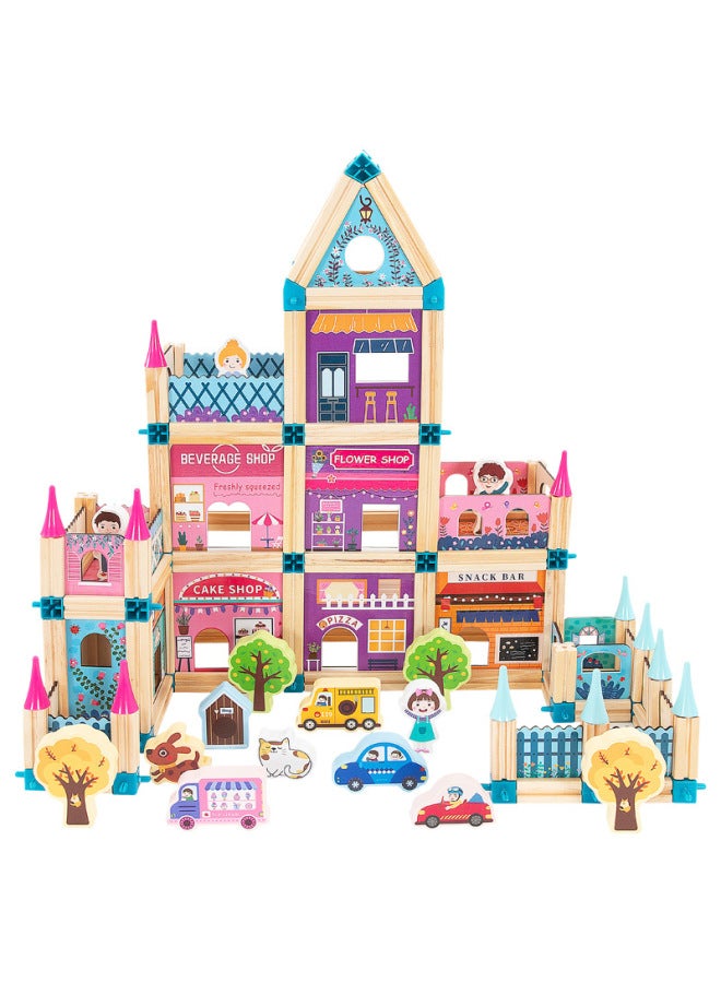 Children's Wooden Play House Simulation Doll House Birthday Gift Villa House Room Kitchen Bedroom Toy-Color:298 Pink Princess Assembled House - Image 2