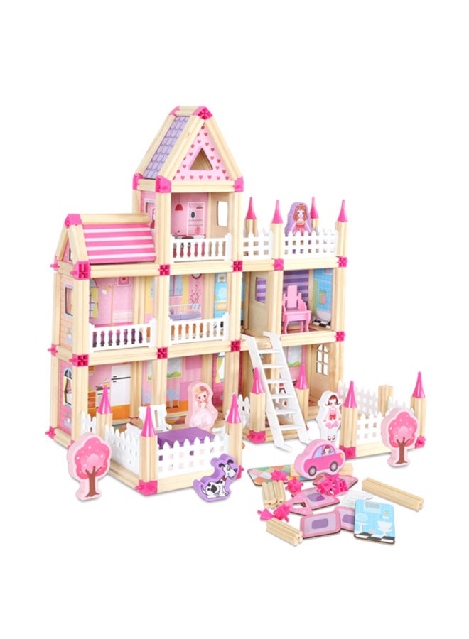 Children's Wooden Play House Simulation Doll House Birthday Gift Villa House Room Kitchen Bedroom Toy-Color:298 Pink Princess Assembled House - Image 1