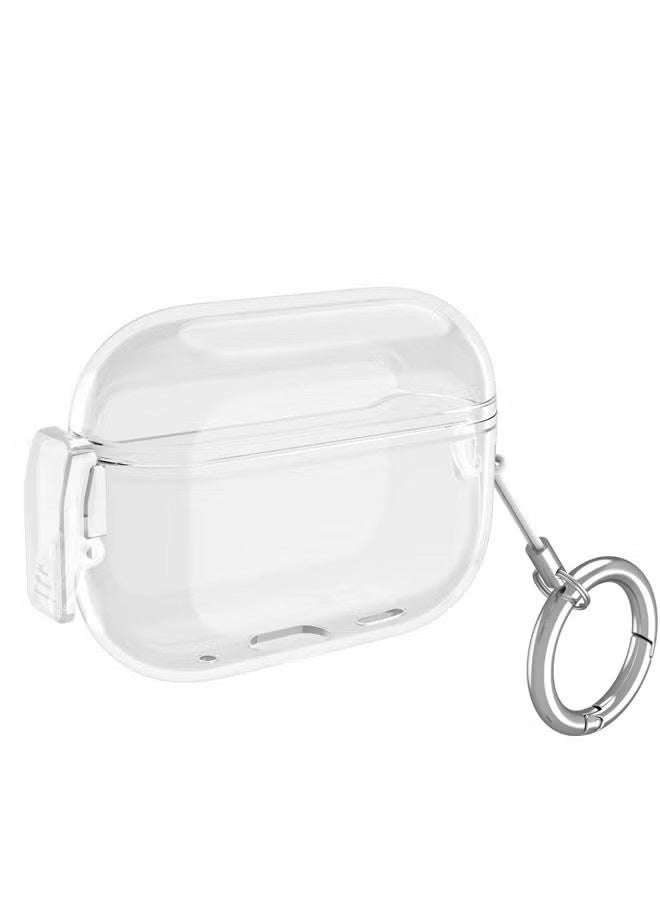YJ Protective Case Clear with Carabiner for AirPods Pro 2, Shockproof Lock buckle Cover, Front Led Visible