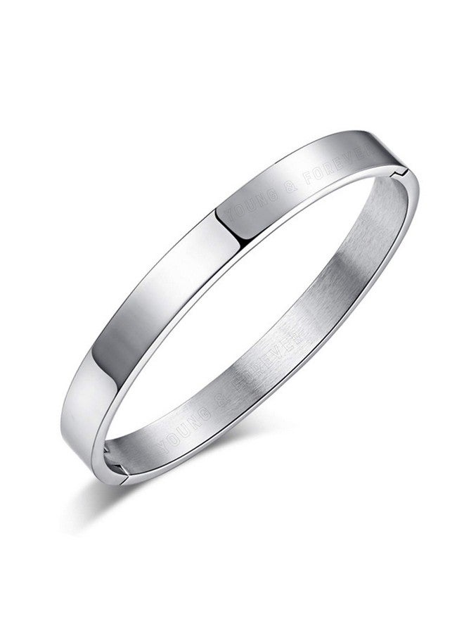 Young & Forever Gift Silver Openable Free Size Stainless Steel Trandy Kadaa Bracelet For Men And Boys. - Image 1