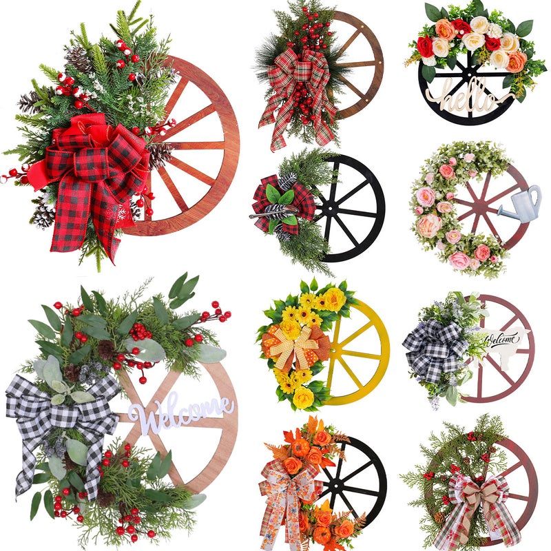 Explosions Christmas Decorative Door Hanging Wooden Roulette Wheel Wreath Christmas Pine Cone Wreath - Image 2