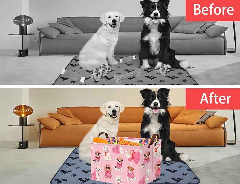 BOOHIT Pink Dog Toy Basket Collapsible Puppy Bin Storage Organizer Large Pet Box With Handles (Girl Dog) - Image 5