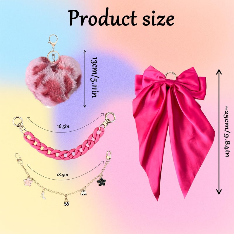 CuddleJunk Bag Charms for Tote Bags, Satin Bow Keychain Kit Accessories for Yeti Camino, Fluffy Ball Gold Chains Charms for Women Purse Beach Handbag (Rose) - Image 2