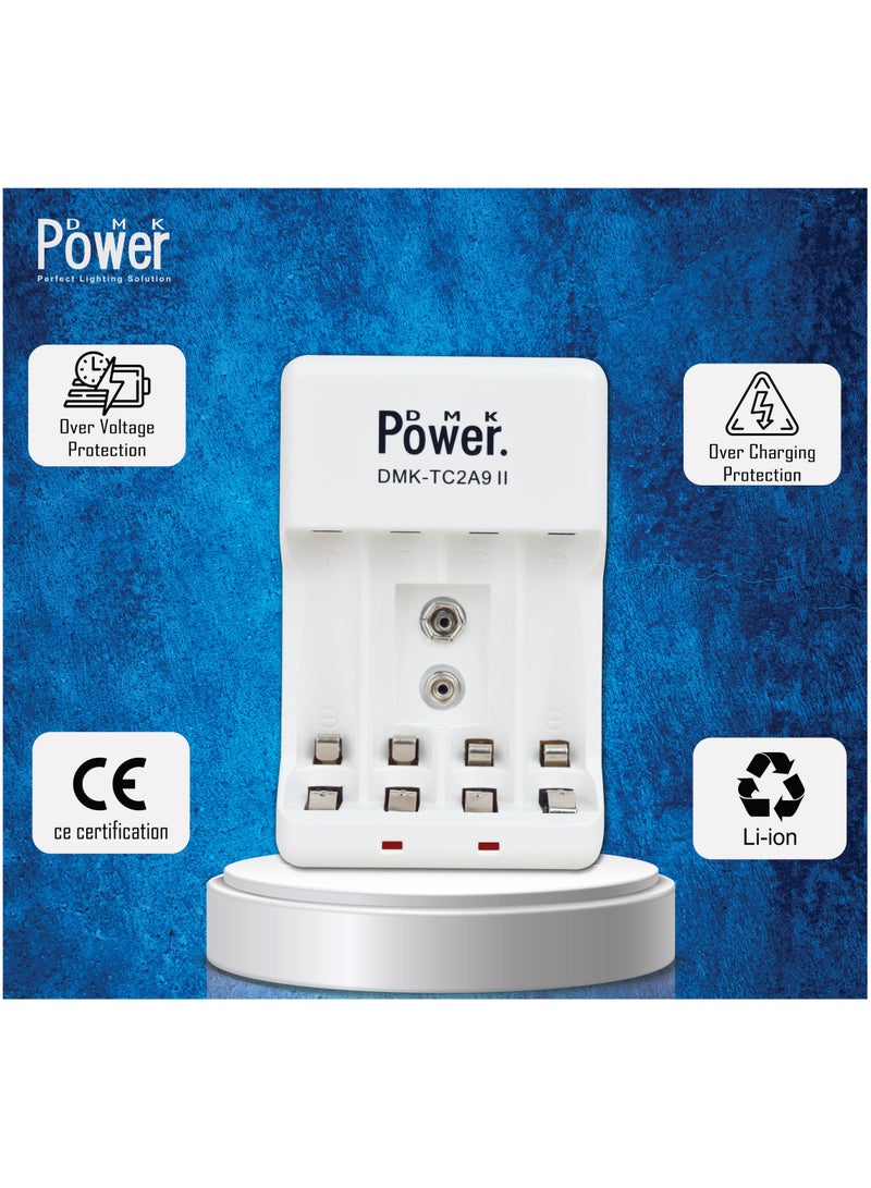 DMK POWER TC2A9 II Battery Charger with 4 AA AAA Slot and 1 9V Slot Compact Design Your Portable Power Solution for Rechargeable Batteries Anytime, Anywhere - Image 2