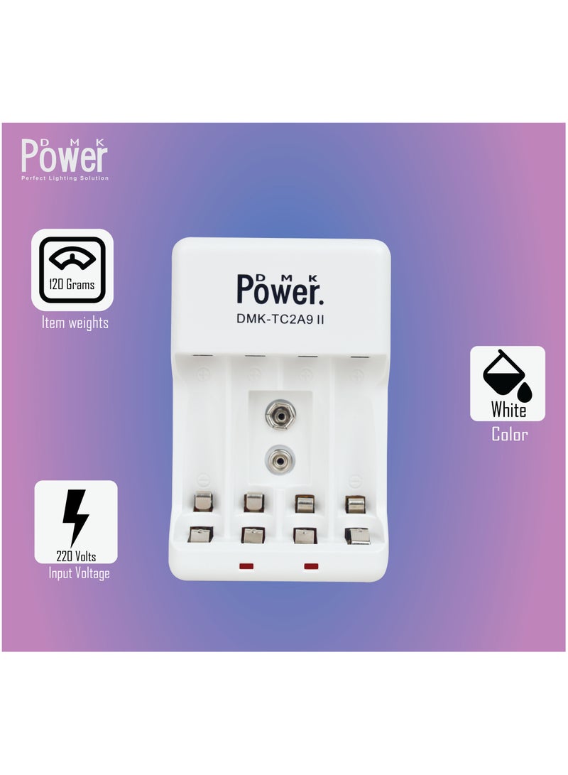 DMK POWER TC2A9 II Battery Charger with 4 AA AAA Slot and 1 9V Slot Compact Design Your Portable Power Solution for Rechargeable Batteries Anytime, Anywhere - Image 3