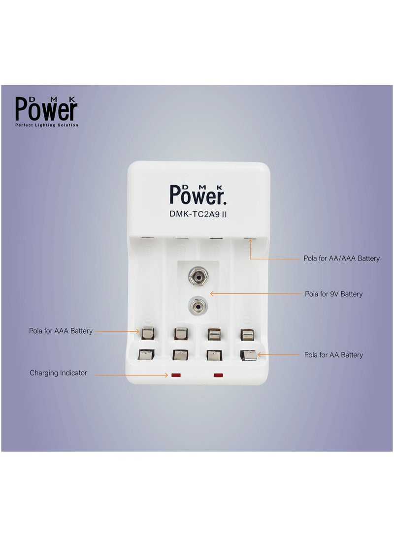 DMK POWER TC2A9 II Battery Charger with 4 AA AAA Slot and 1 9V Slot Compact Design Your Portable Power Solution for Rechargeable Batteries Anytime, Anywhere - Image 4
