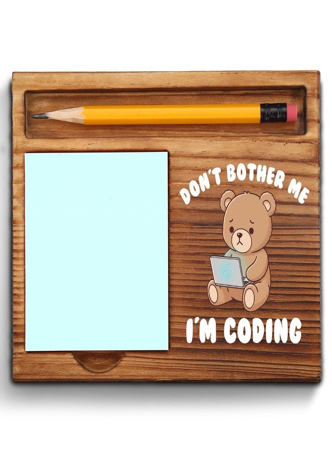 vizuzi I Don’t Bother Me I’m Coding Sticky Note Holder, Sarcastic Bear Self-Stick Note Pad Holders, Funny Work Burnout Humor Gifts for Coworker, Developer, Tech, Women Colleague Programmer ZSS106