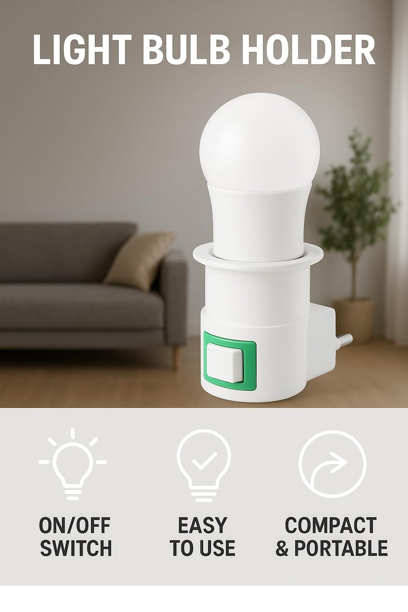 Lamp Holder E27 Plug Adapter with On/Off Switch, Plug-In Light Bulb Socket Converter with Child-Safety Design, ABS White, 1 Piece - Image 3