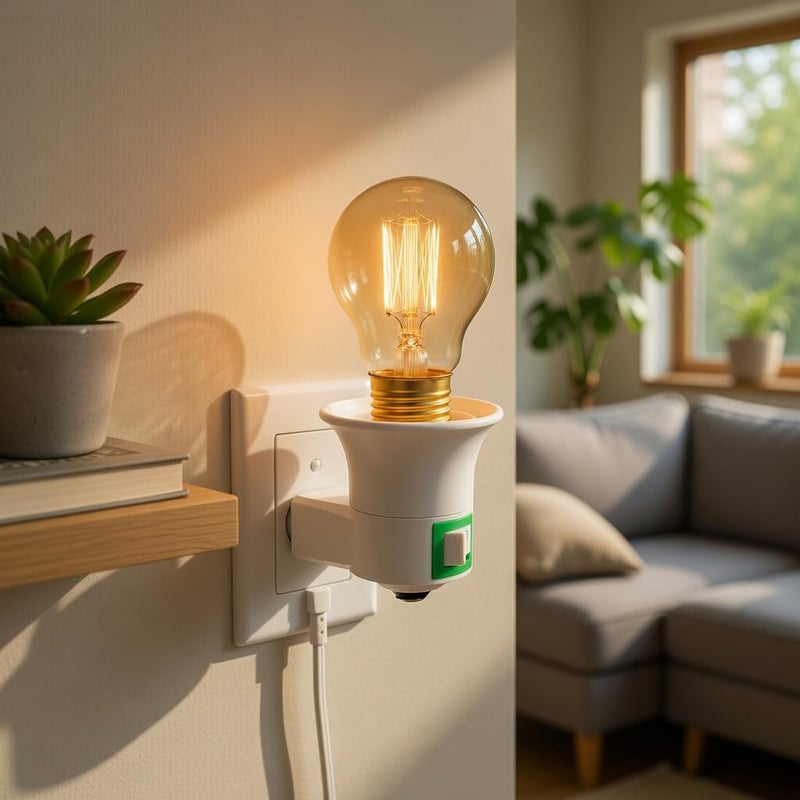 Lamp Holder E27 Plug Adapter with On/Off Switch, Plug-In Light Bulb Socket Converter with Child-Safety Design, ABS White, 1 Piece - Image 4