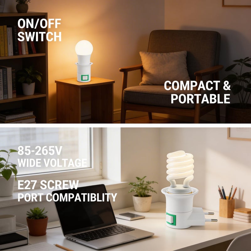 Lamp Holder E27 Plug Adapter with On/Off Switch, Plug-In Light Bulb Socket Converter with Child-Safety Design, ABS White, 1 Piece - Image 5