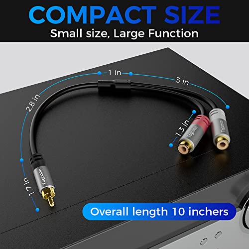 Togconn RCA Y-Adapter Splitter cable 2Pack,1 RCA Male to 2 RCA Female Stereo Audio Video Subwoofer Car Audio Cable Y Splitter Adapter Extension Cord for Home Theater, Hi-Fi System, Amplifier, Speaker-0.6 Feet - Image 2