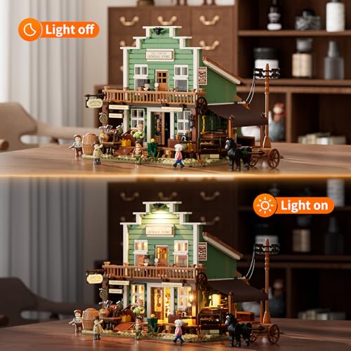 FUNWHOLE Western General Store Lighting BuildingBricks Set 1895 Pcs The Old West Town Collection Display Set for Adults and West Lovers - Image 5