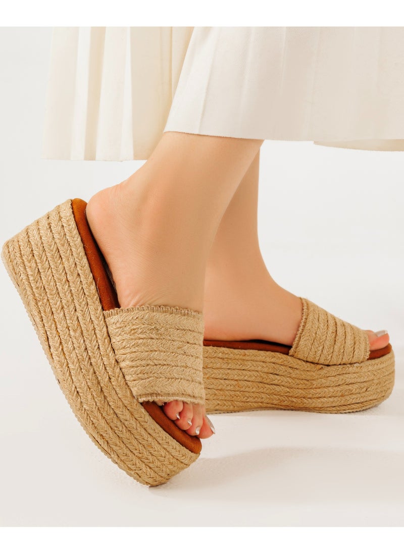 LIFESTYLISH - Slipper Wedge Burlap S-16 - Beige - Image 1