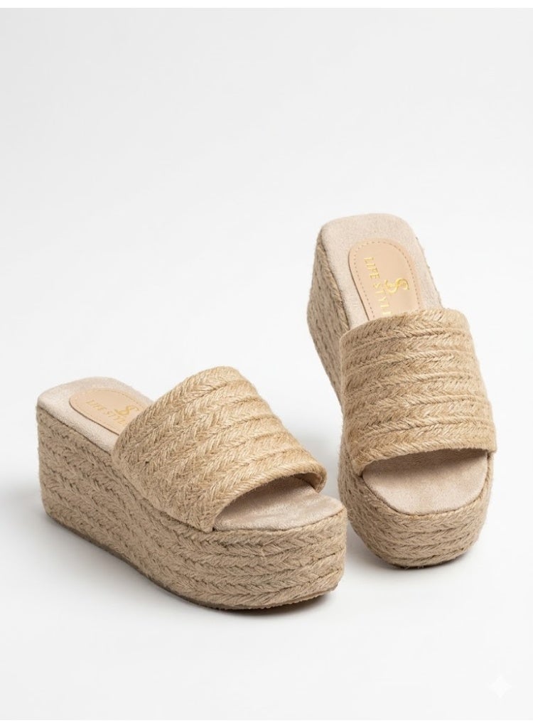 LIFESTYLISH Slipper Wedge Burlap S-16 - Beige - Image 3
