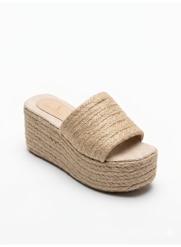 LIFESTYLISH Slipper Wedge Burlap S-16 - Beige - Image 4