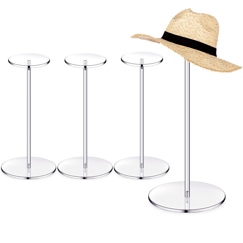 Chunful Chunful 4 Sets Acrylic Hat Stand Holder Wig Display Rack Clear Pedestal Stand Baseball Hat Rack Round Acrylic Risers for Tabletop Display Watch Jewelry14 Inch 