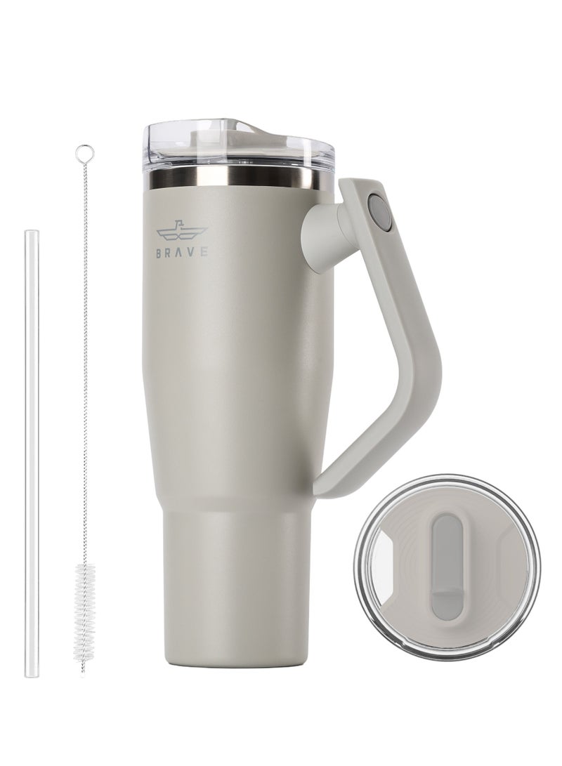 بريف تمب جارد تمبلر ١٢٠٠ml - ١٨/٨ ستانلس ستيل ترافل ماج، ثيرمال كوفي كوب، ٢-إن-١ ليكبروف ليد وذ سترو & روتيتينج هاندل، إنسوليتد هوت & كولد بيفيريج ماج، كار كب هولدر كومباتيبل، ديورابل & ريوسابل كوفي ترافل ماج (لايت جراي) - Image 1