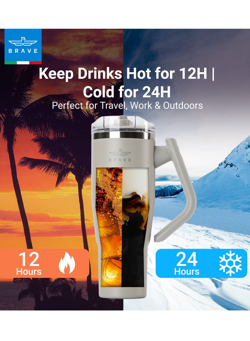 بريف تمب جارد تمبلر ١٢٠٠ml - ١٨/٨ ستانلس ستيل ترافل ماج، ثيرمال كوفي كوب، ٢-إن-١ ليكبروف ليد وذ سترو & روتيتينج هاندل، إنسوليتد هوت & كولد بيفيريج ماج، كار كب هولدر كومباتيبل، ديورابل & ريوسابل كوفي ترافل ماج (لايت جراي) - Image 2