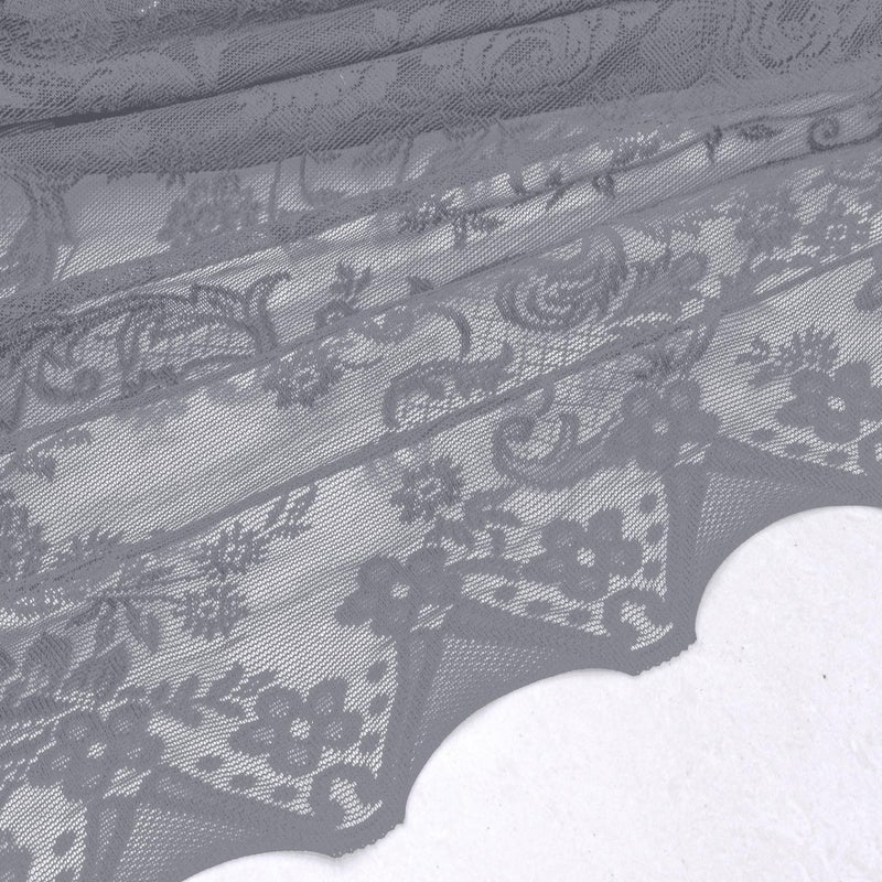 Huierxun Elegant Lace Waterfall Window Valance with Bead Tassels Floral Embroidered Valance Curtains Semi Sheer Rod Pocket Valance/Swags for Bedroom/Living Room/Kitchen/Basement (Grey,39"x41") - Image 5