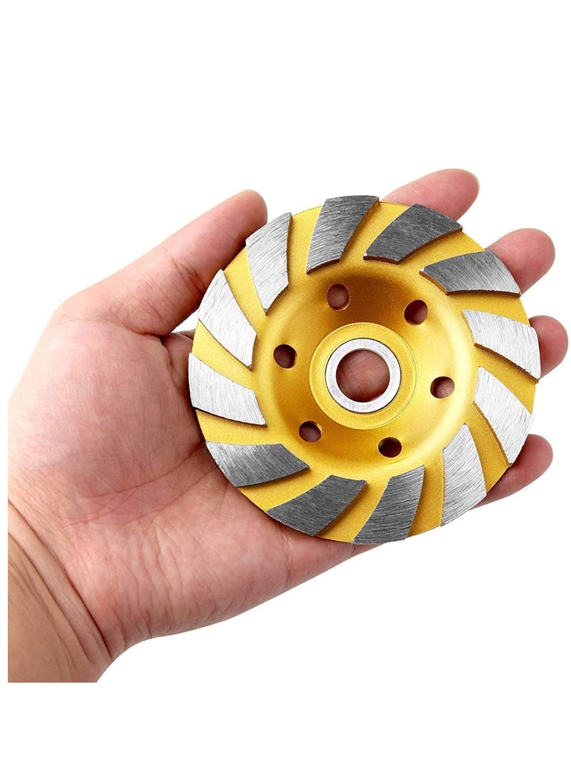 Concrete Stone Ceramic Turbo Diamond Grinding Cup Wheel,12 Segs Heavy Duty Angle Grinder Wheels for (Yellow) 4 Inch