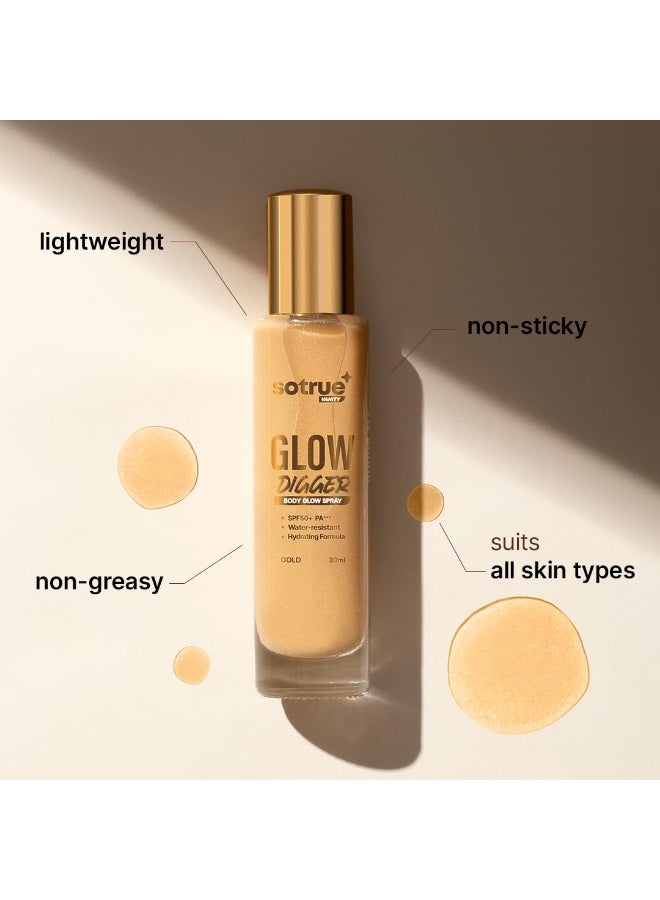 So True Sotrue Glow Digger Body Glow Spray | Pearlescent Gold Shimmer Mist for Radiant Skin 30 ml | Lightweight, Waterproof & Non-Greasy Body Highlighter | Hydrating Body Makeup for Women - Image 4