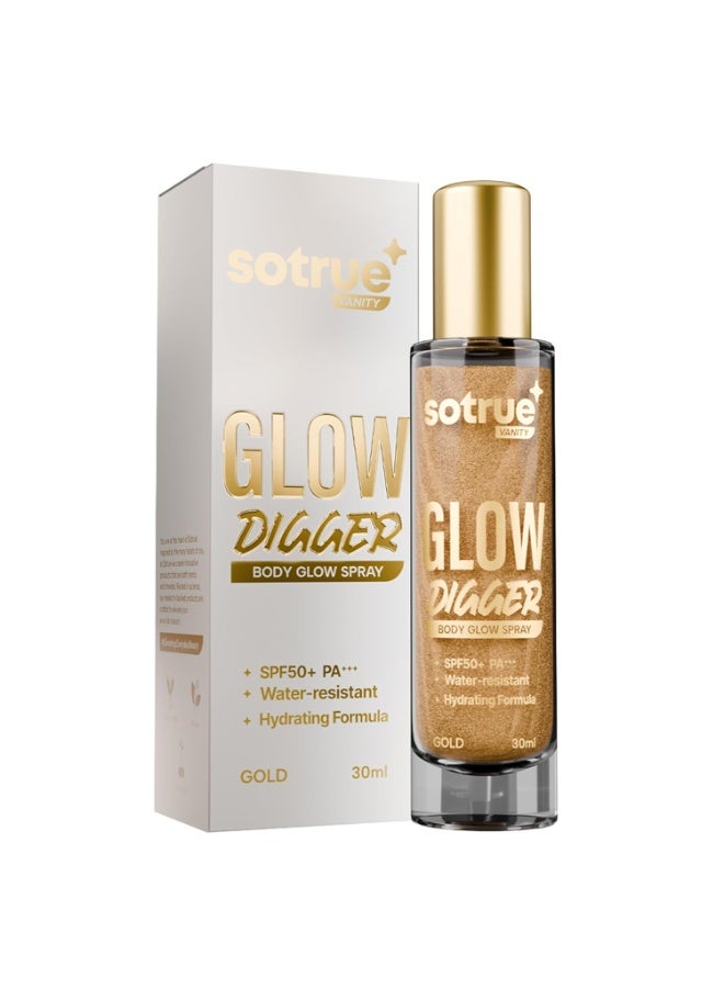 So True Sotrue Glow Digger Body Glow Spray | Pearlescent Gold Shimmer Mist for Radiant Skin 30 ml | Lightweight, Waterproof & Non-Greasy Body Highlighter | Hydrating Body Makeup for Women - Image 1