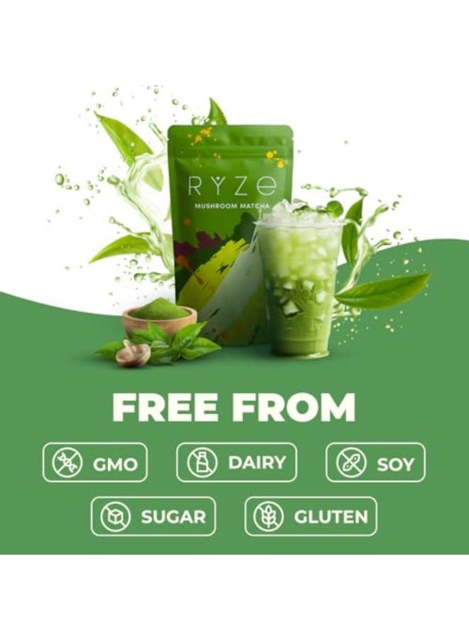 RYZE SUPERFOODS Mushroom Matcha, USDA Organic with 6 Adaptogenic Mushrooms and Ceremonial-Grade Matcha for Energy, Focus, Digestion, Immunity with Turkey Tail, Shiitake, Lion's Mane, 30 servings - Image 5