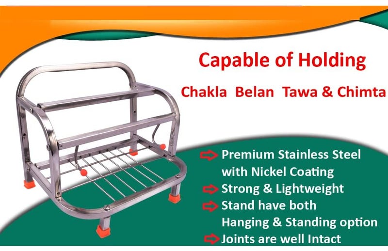 VK15 COLLECTION Stainless 4 in 1 Chakla Belan Stand, Rolling Pin Board Holder, Kitchen Accessories Utensil Racks Items, Rolling Pin Board Holder Wall Mount Stand & Kitchen - Image 4