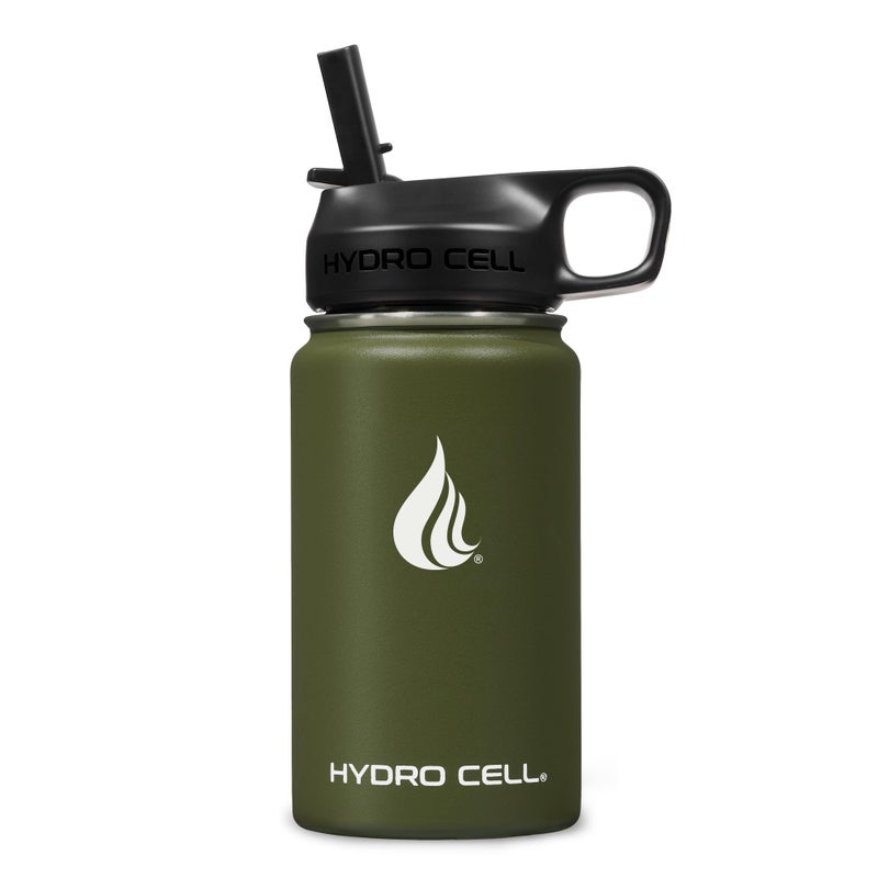 HYDRO CELL Stainless Steel Insulated Water Bottle with Straw - For Cold & Hot Drinks - Metal Vacuum Flask with Screw Cap and Modern Leakproof Sport Thermos for Adults (Army 14oz) - Image 2