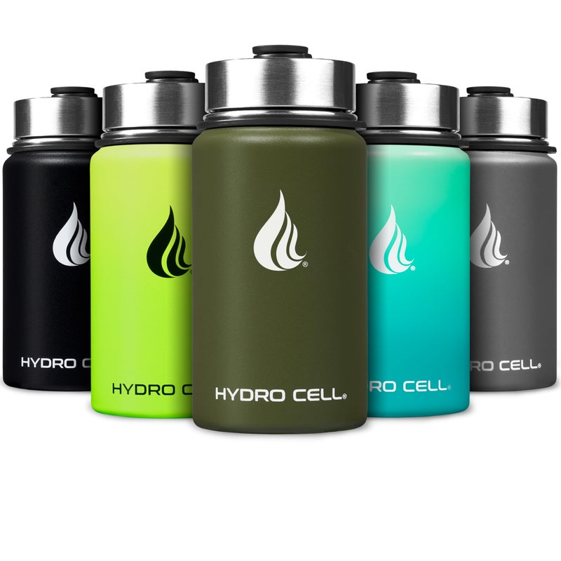 HYDRO CELL Stainless Steel Insulated Water Bottle with Straw - For Cold & Hot Drinks - Metal Vacuum Flask with Screw Cap and Modern Leakproof Sport Thermos for Adults (Army 14oz) - Image 1